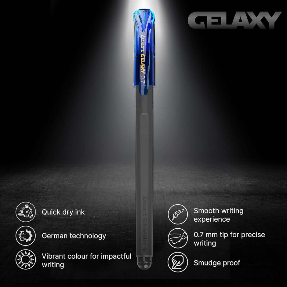 Luxor Schneider Gelaxy Gel Pen | Pack of 12 | Ink Colour - Assorted with quick dry ink and smooth writing experience.