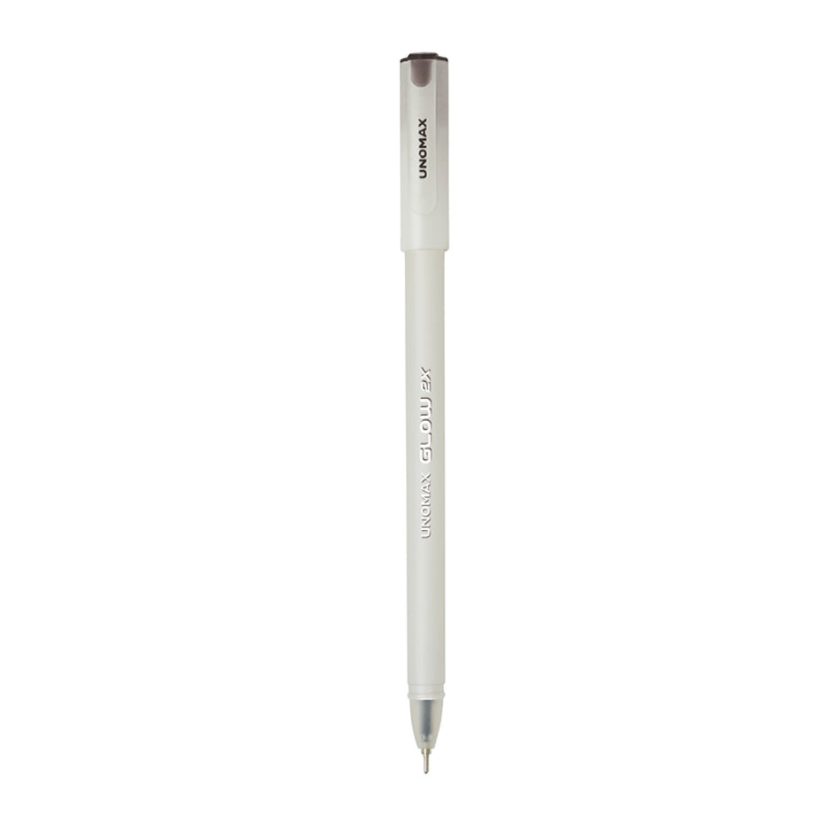 Unomax Glow 2X Ball Pen | Ink Colour - Blue, Black and Red on a white background.