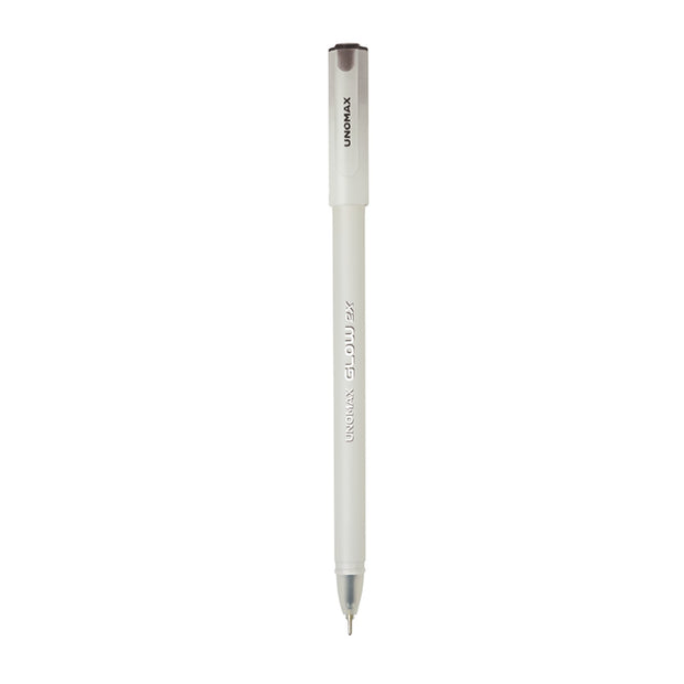 Unomax Glow 2X Ball Pen | Ink Colour - Blue, Black and Red on a white background.