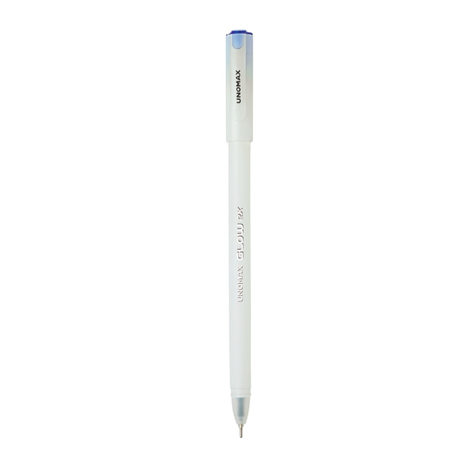 Unomax Glow 2X Ball Pen | Ink Colour - Blue, Black and Red on a white background.