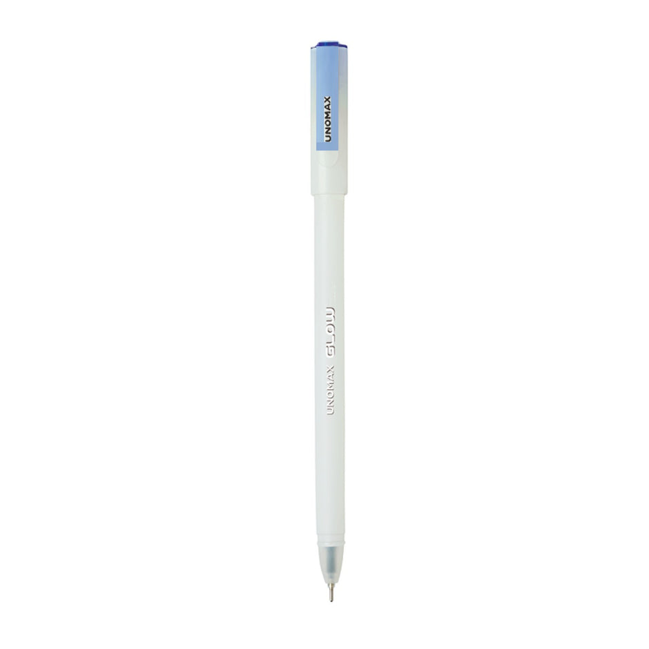 Unomax Glow Gel Pen | Waterproof Ink | Ink Colour - Blue and Black on a white background