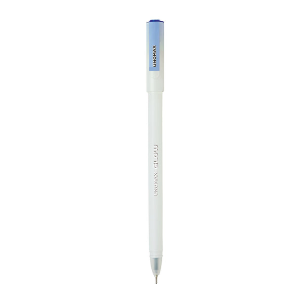 Unomax Glow Gel Pen | Waterproof Ink | Ink Colour - Blue and Black on a white background
