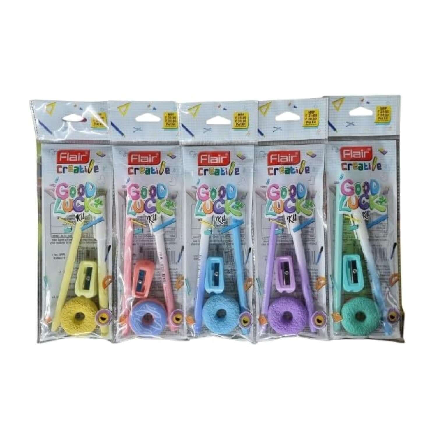 Flair Creative Good Luck Kit | Stationery Kit of 5 Items in colorful packaging for school and office use.