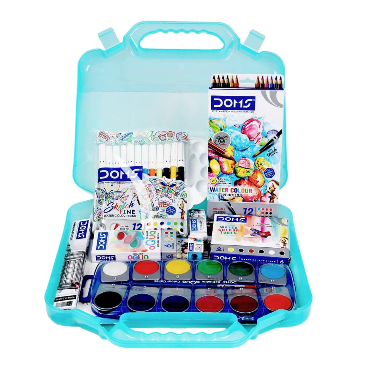DOMS H2O Colour Kit With Plastic Carry Case | Combination of 9 Stationery Items