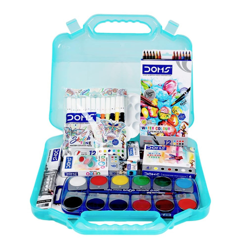 DOMS H2O Colour Kit With Plastic Carry Case | Combination of 9 Stationery Items