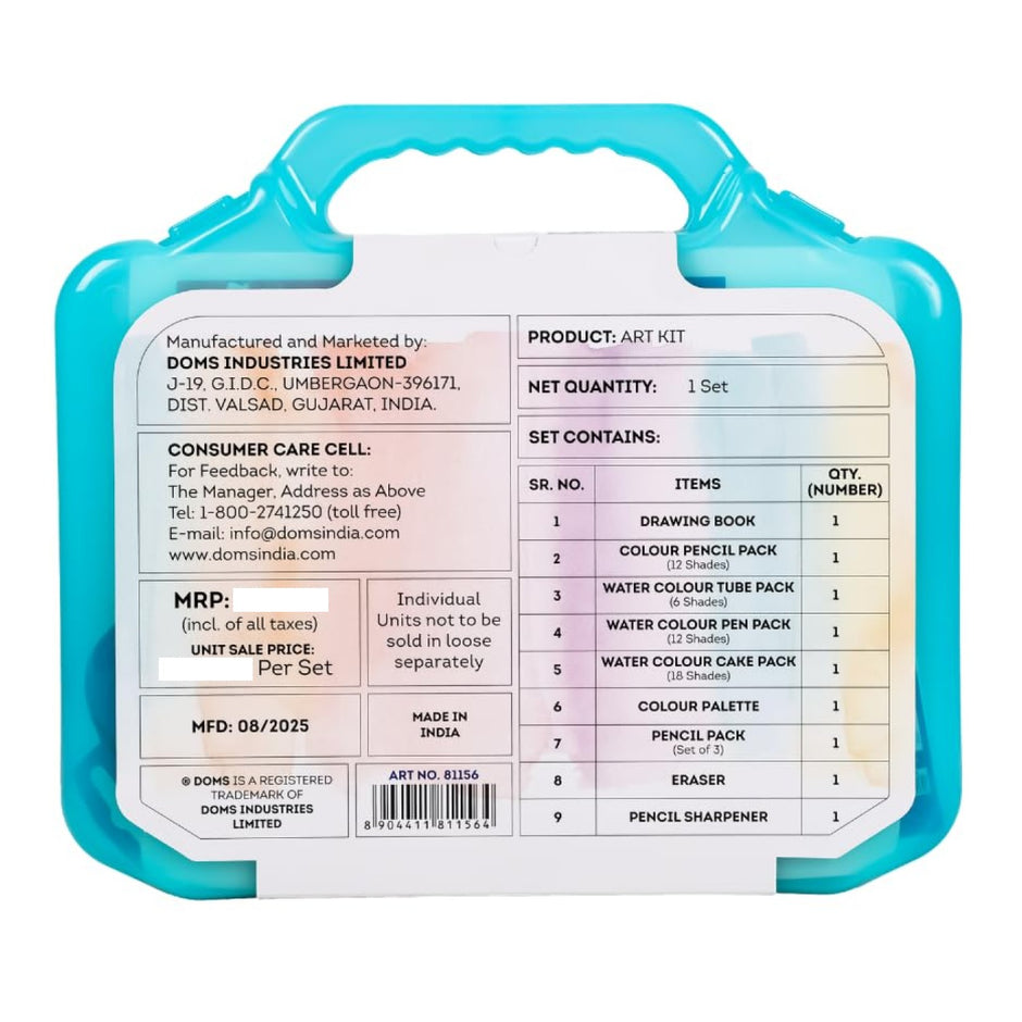 DOMS H2O Colour Kit With Plastic Carry Case | Combination of 9 Stationery Items