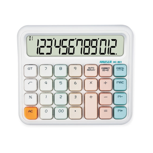 Hauser HC-801 12 Digits Desktop Calculator with large LCD and ergonomic buttons for easy calculations.