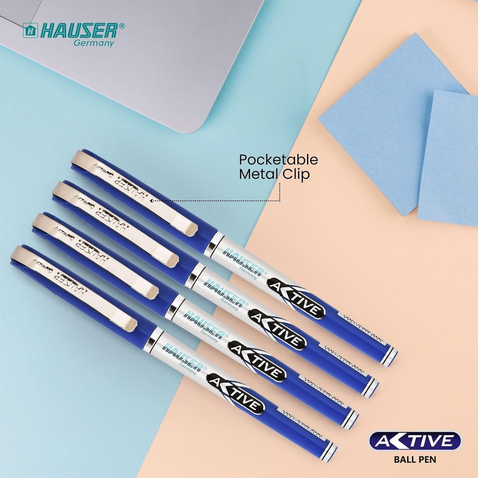 Hauser Active Ball Pen | Pack of 25 | Ink Colour - Blue and Black