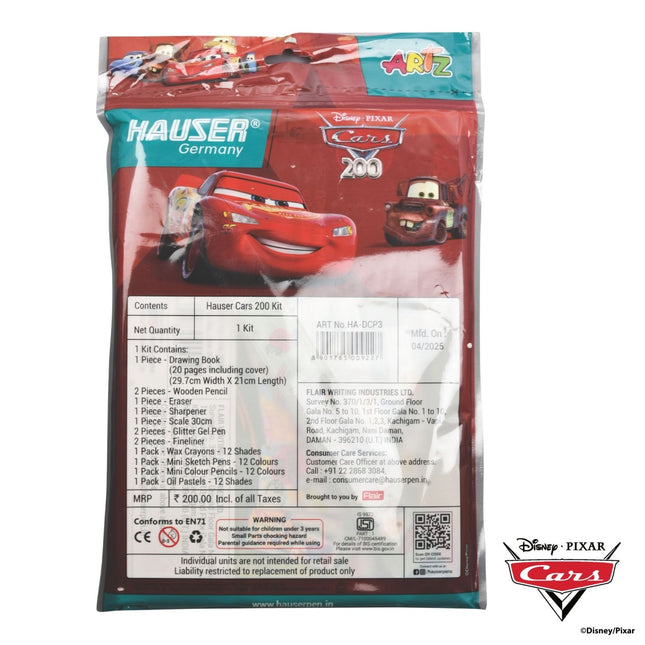 Hauser Artz Cars 200 Kit | Stationery Kit of 14 Items packaging showing contents and design.