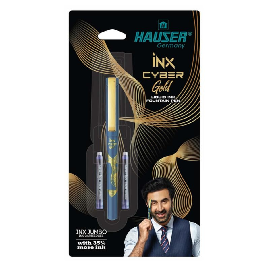 Hauser Inx Cyber Gold Fountain Pen | Includes 2 Ink Cartridges