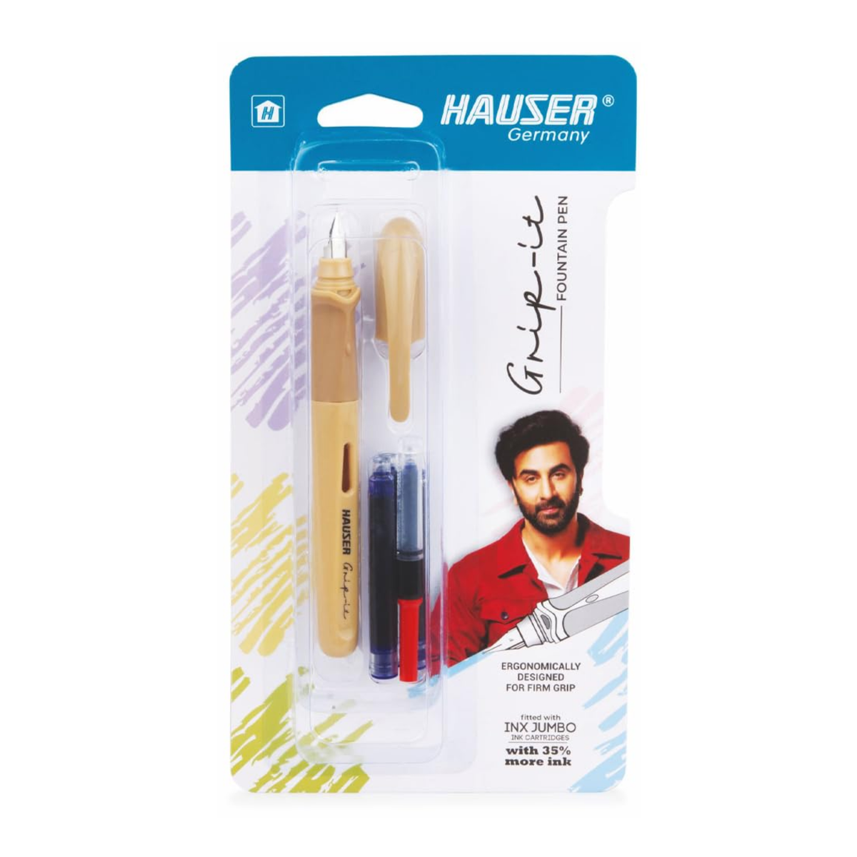 Hauser Inx Grip-it Fountain Pen | Includes 3 Cartridges and 1 Converter
