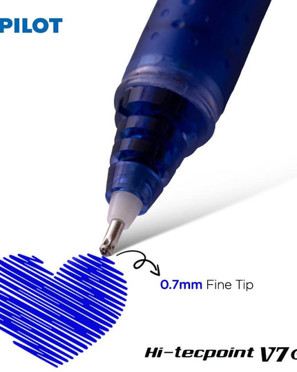 Pilot Hi-Tecpoint V7 Grip 0.7mm Fine Point Pure Liquid Ink Roller Ball Pen with Dimpled Rubber Grip