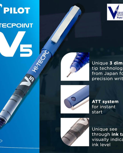 Pilot Hi-Tecpoint V5 0.5mm Extra Fine Point Pure Liquid Ink Roller Ball Pen