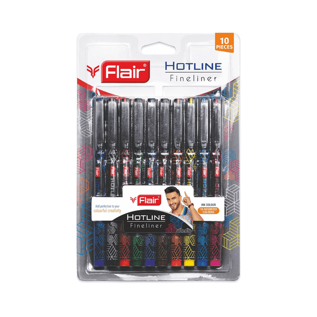Flair Hotline Fineliner Pens | Set of 10 Assorted Pens - vibrant colors for precise and smooth writing.
