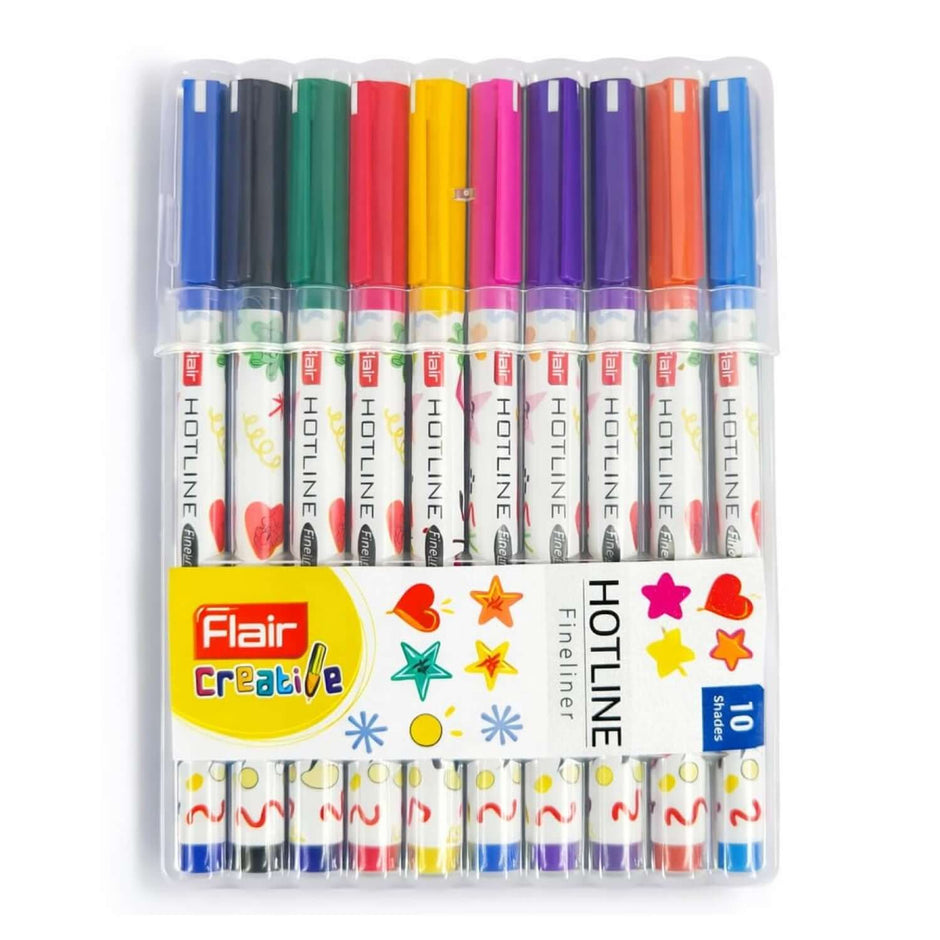 Flair Creative Mickey & Friends Hotline Fineliner Set of 10 Shades in vibrant colors for detailed creativity and fun.