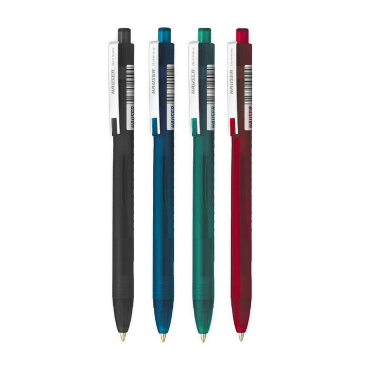 Hauser Iconiq Gel Pen | Ink Colour - Blue, Black, Green and Red displayed in a row.