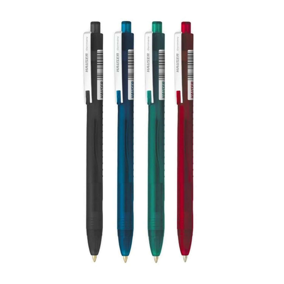 Hauser Iconiq Gel Pen | Ink Colour - Blue, Black, Green and Red displayed in a row.