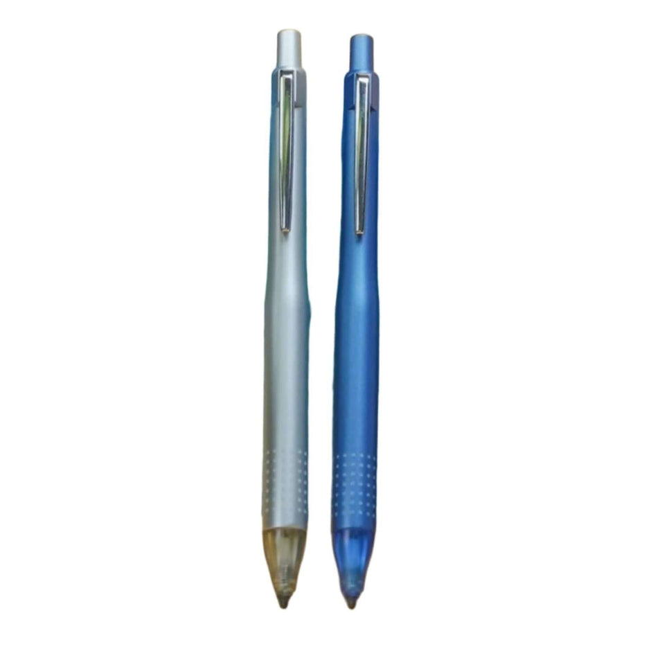 Flair Creative Impact 0.7mm Mechanical Pencil in silver and blue colors, showcasing ergonomic design and precision.