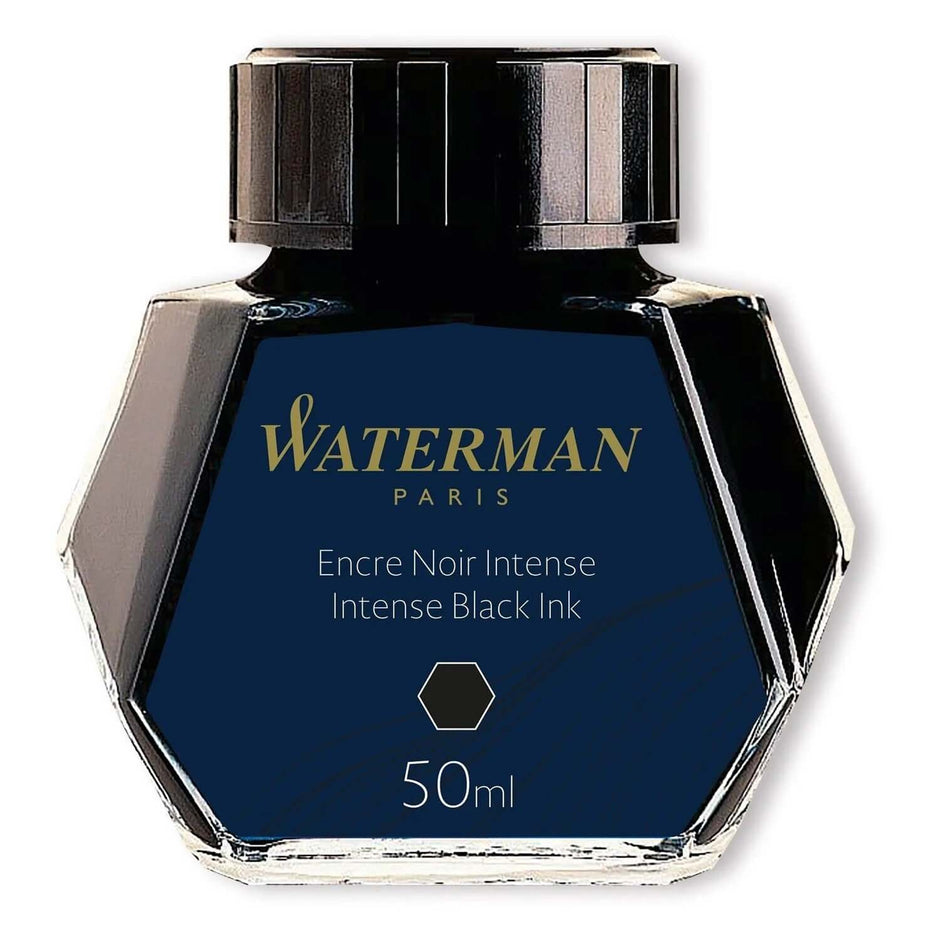Waterman Ink Bottle - 50ML with intense black ink for smooth and effortless writing.