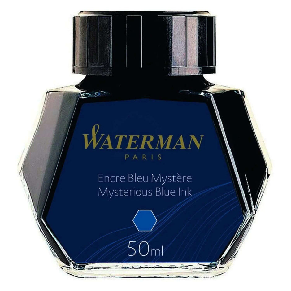 Waterman Ink Bottle - 50ML Mysterious Blue ink bottle with classic design for elegant writing.
