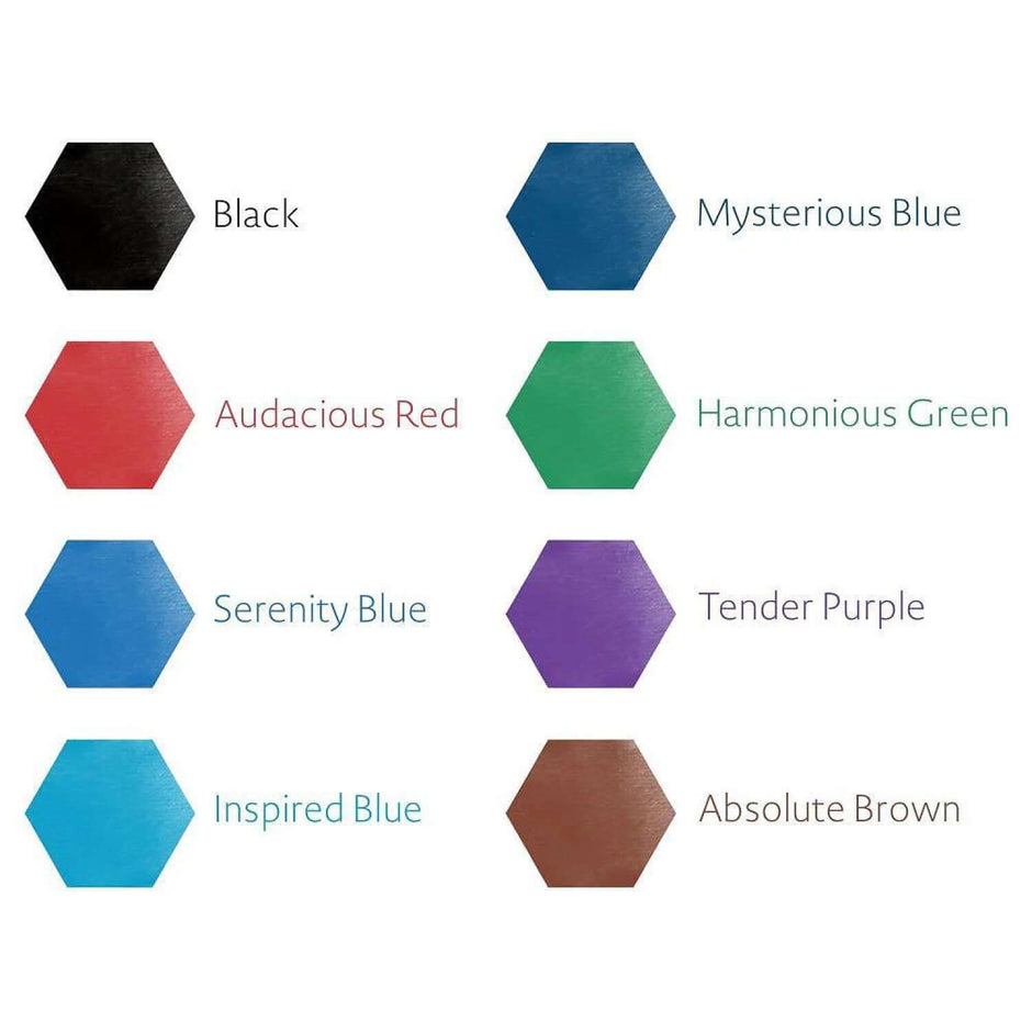 Waterman Ink Bottle - 50ML color hex samples including Black, Audacious Red, Mysterious Blue and more.