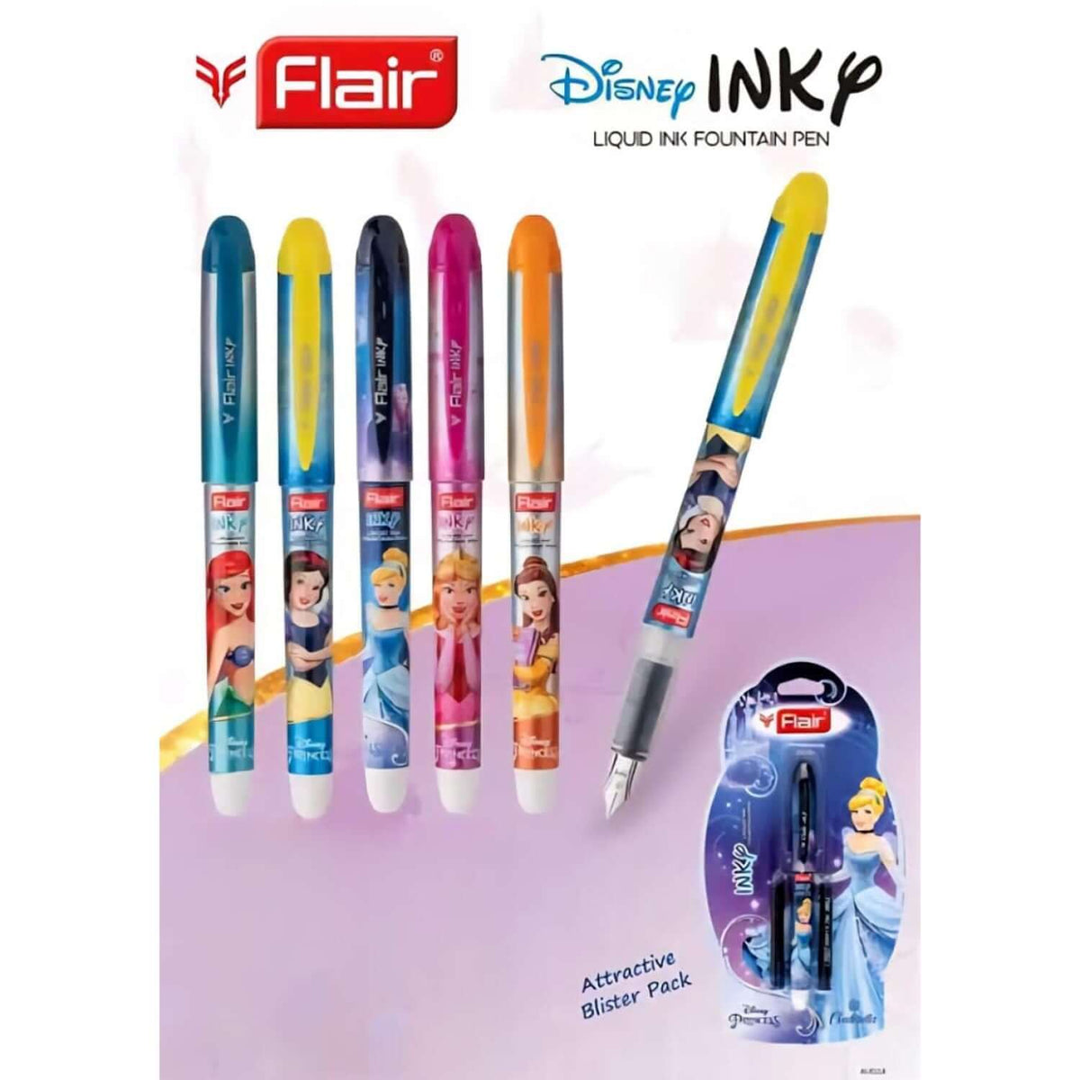Flair Disney Princess Fountain Pen | Includes 2 Ink Cartridges and assorted Disney characters fountain pens.