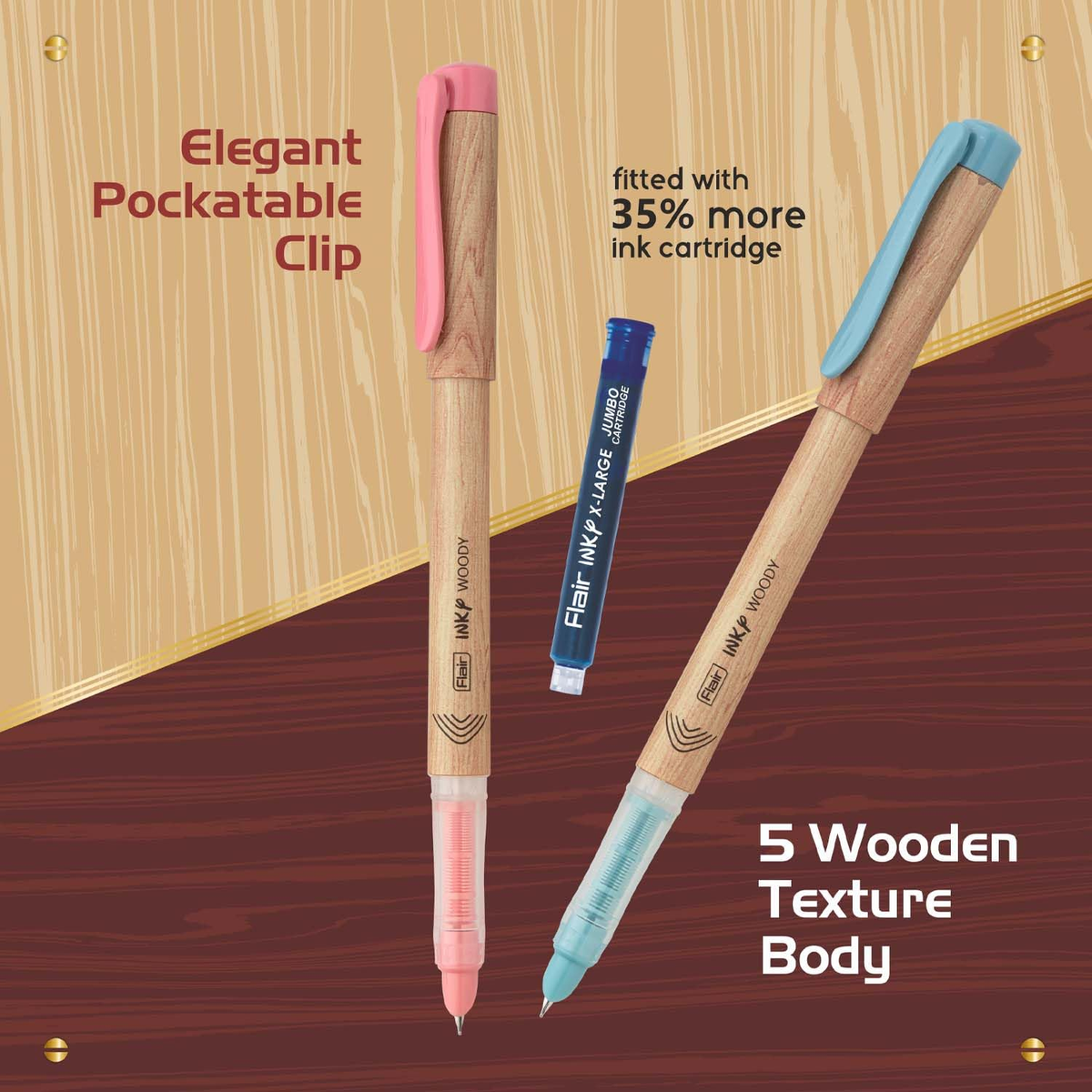 Flair Inky Woody Fountain Pen | Includes 3 Cartridges and Converter