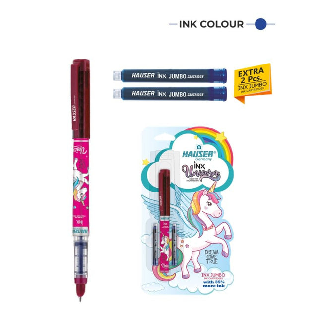 Hauser Inx Unicorn Fountain Pen | Includes 2 Ink Cartridges with two extra ink cartridges in package