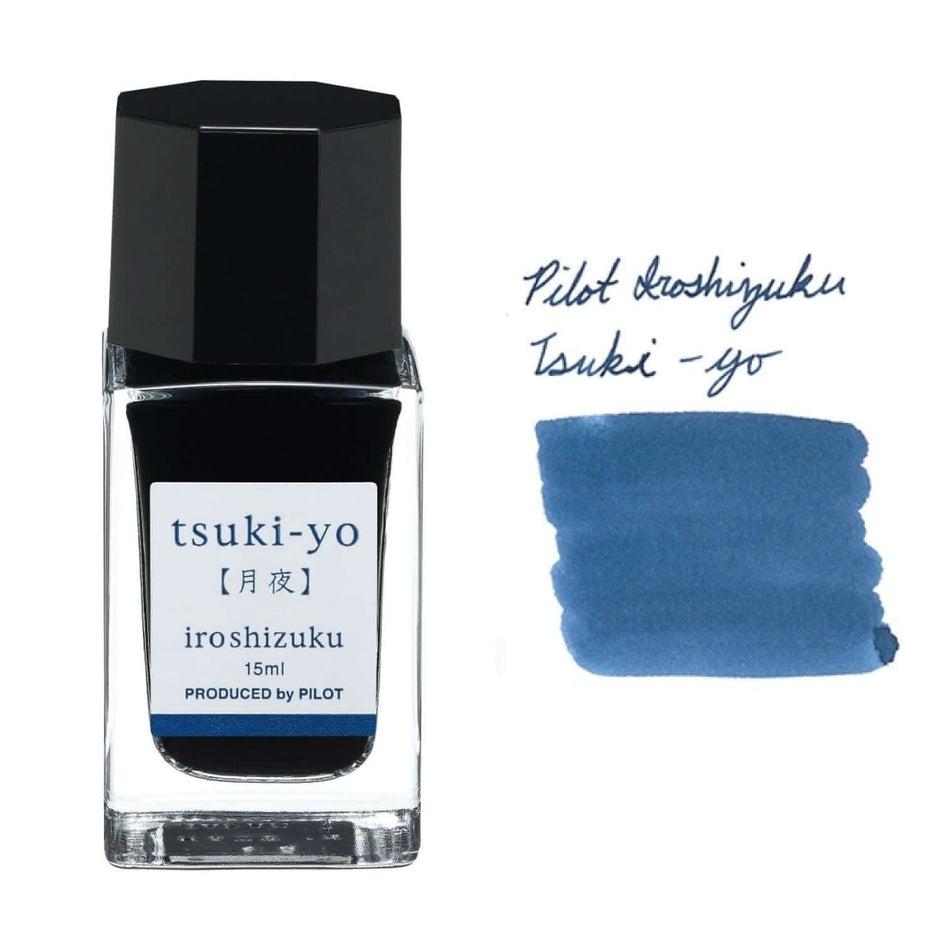Pilot Iroshizuku Ink Bottle 15ML in Tsuki-Yo color with swatch and label showing Pilot Iroshizuku.