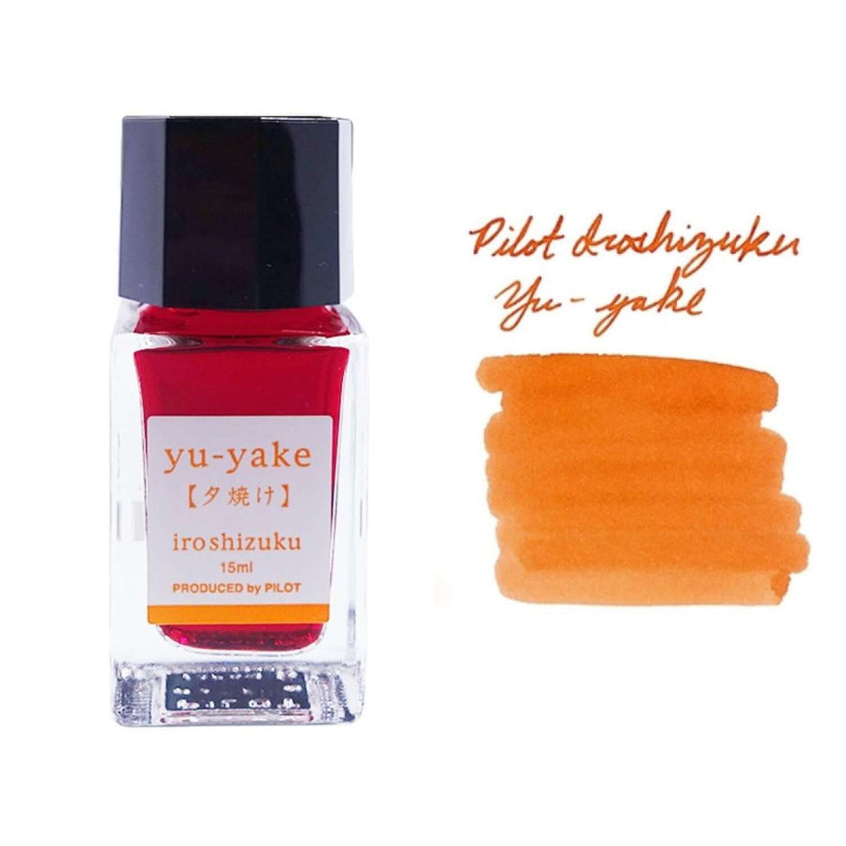 Pilot Iroshizuku Ink Bottle 15ML in Yu-Yake color showcasing vibrant orange ink.