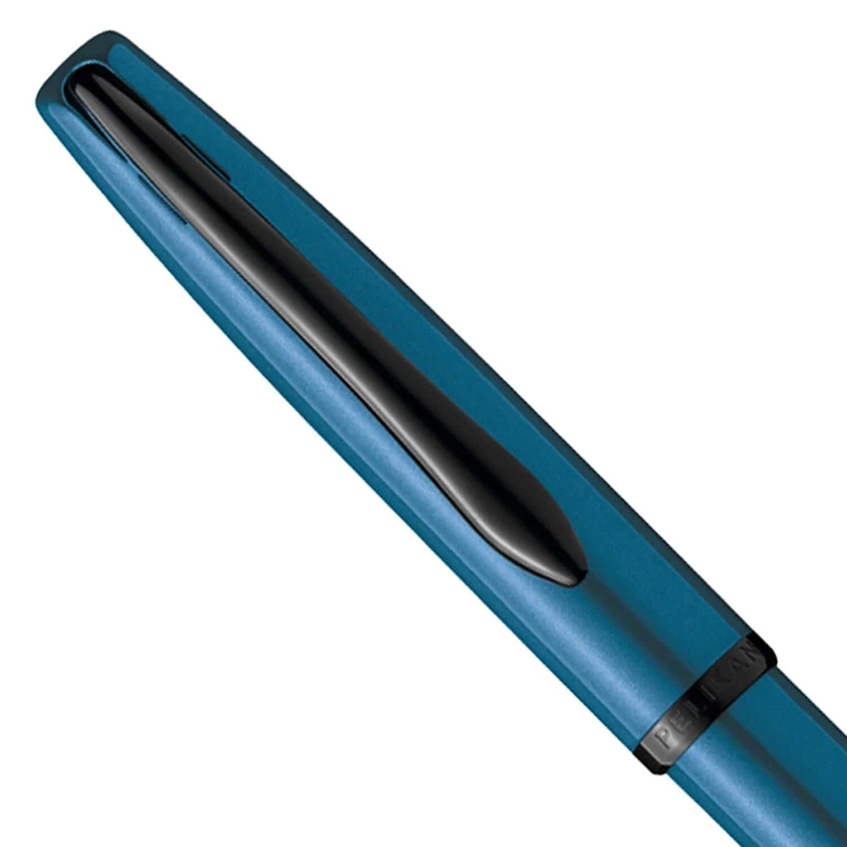 Pelikan Jazz Noble Elegance K36 Aquamarine PVD Ballpoint Pen close-up showing black and aquamarine finish.