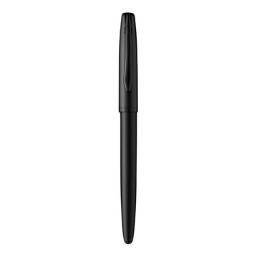 Pelikan Jazz Carbon Fountain Pen features a sleek black lacquer-coated design with a medium nib for smooth writing.