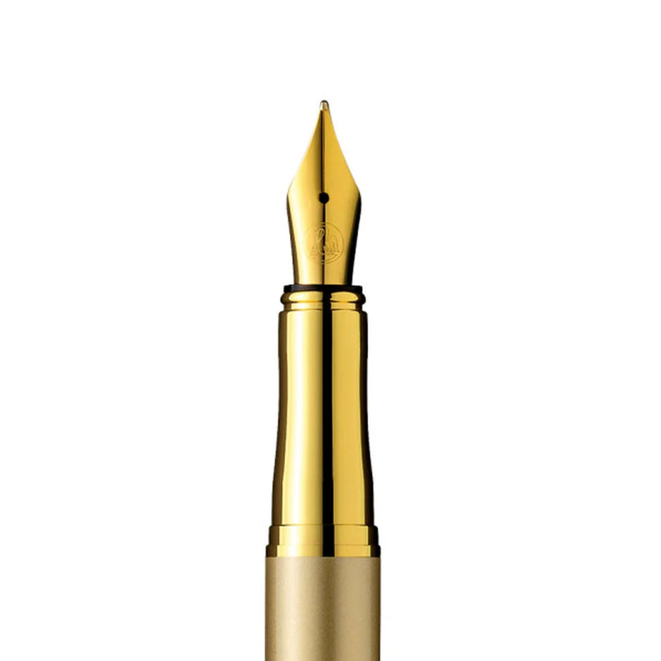 Pelikan Jazz Gold GT fountain pen nib showcasing its elegant design and polished gold finish.
