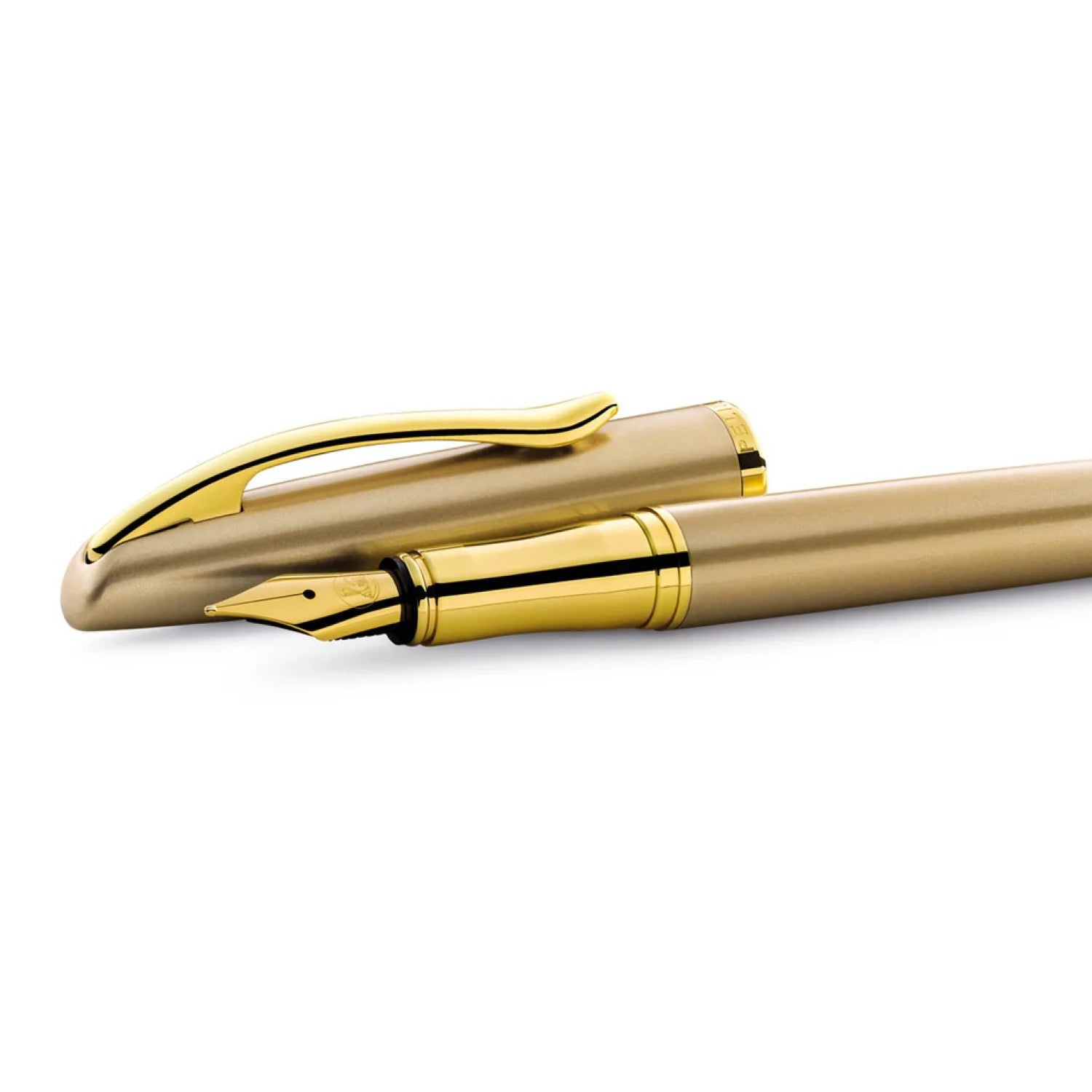 Pelikan Jazz Gold GT fountain pen featuring gold lacquer-coated body and polished gold trim.