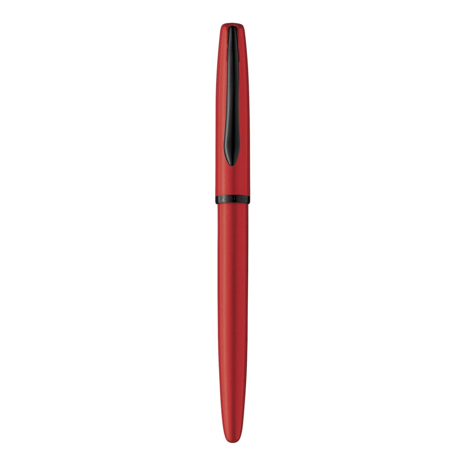 Pelikan Jazz Red Fountain Pen featuring a pearl red lacquered barrel and black grip, embodying elegance and practicality.