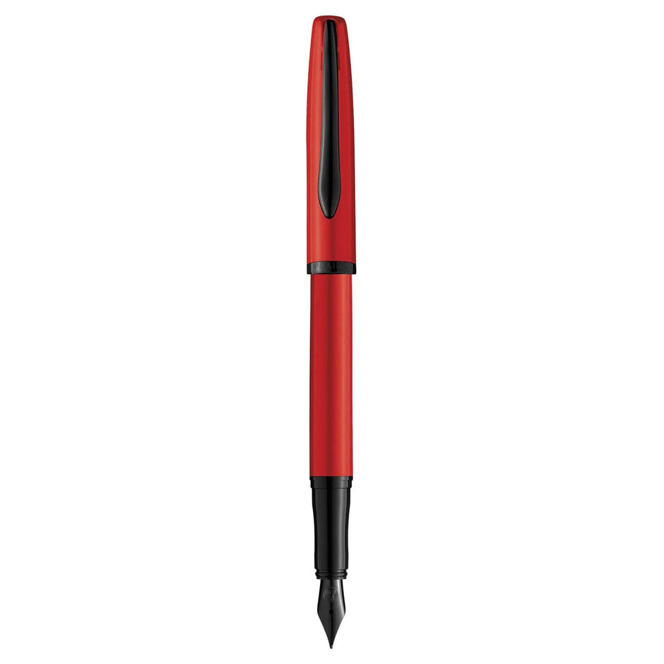 Pelikan Jazz Red Fountain Pen with a striking pearl red lacquered barrel and black grip.