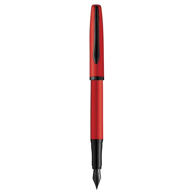 Pelikan Jazz Red Fountain Pen with a striking pearl red lacquered barrel and black grip.