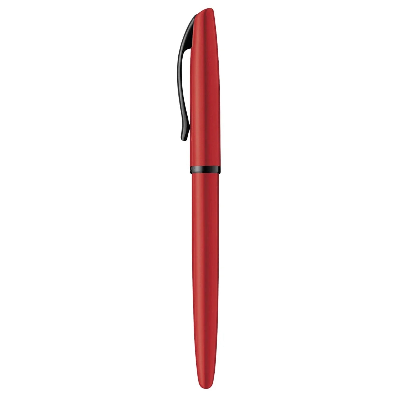 Pelikan Jazz Red Fountain Pen in pearl red lacquer finish with black grip and clip.