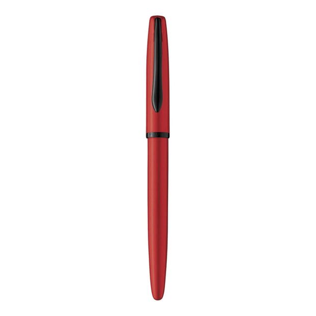 Pelikan Jazz Red Fountain Pen featuring a pearl red lacquered barrel and black grip, embodying elegance and practicality.