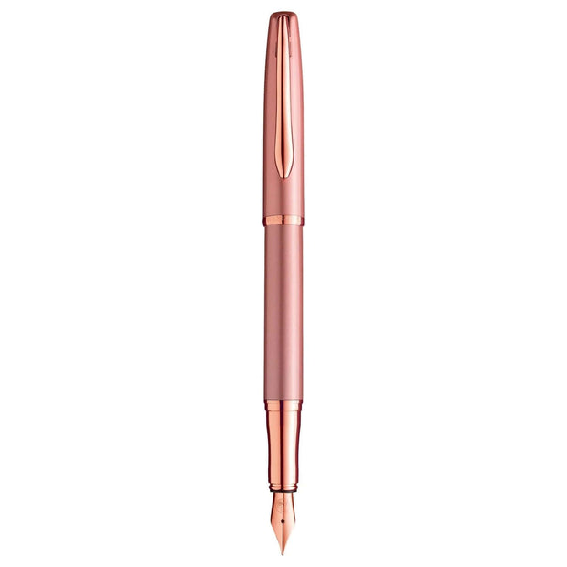 Pelikan Jazz Noble Elegance P36 rose gold fountain pen with polished rose gold nib and lacquer-coated body.