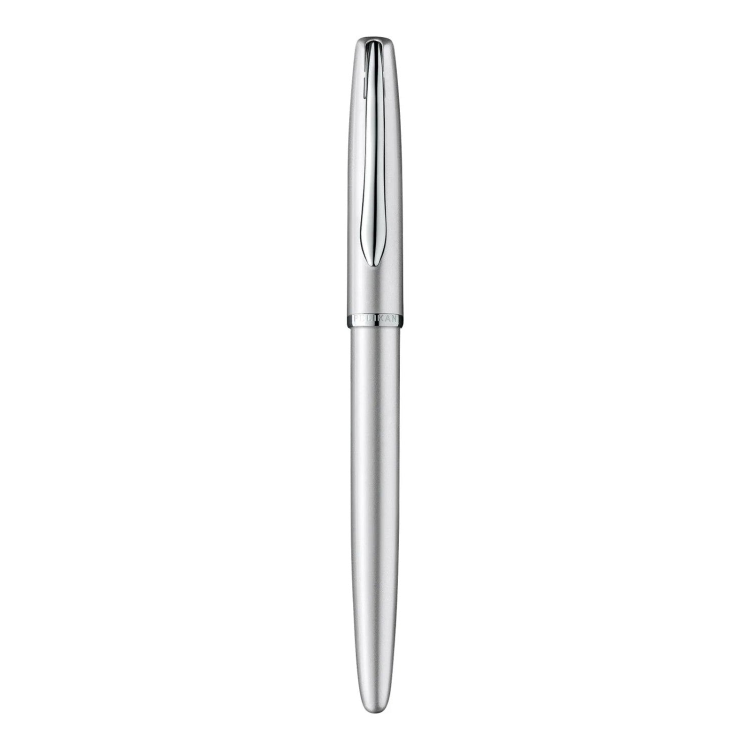 Pelikan Jazz Silver CT Fountain Pen with sleek silver lacquer body and polished chrome trim.