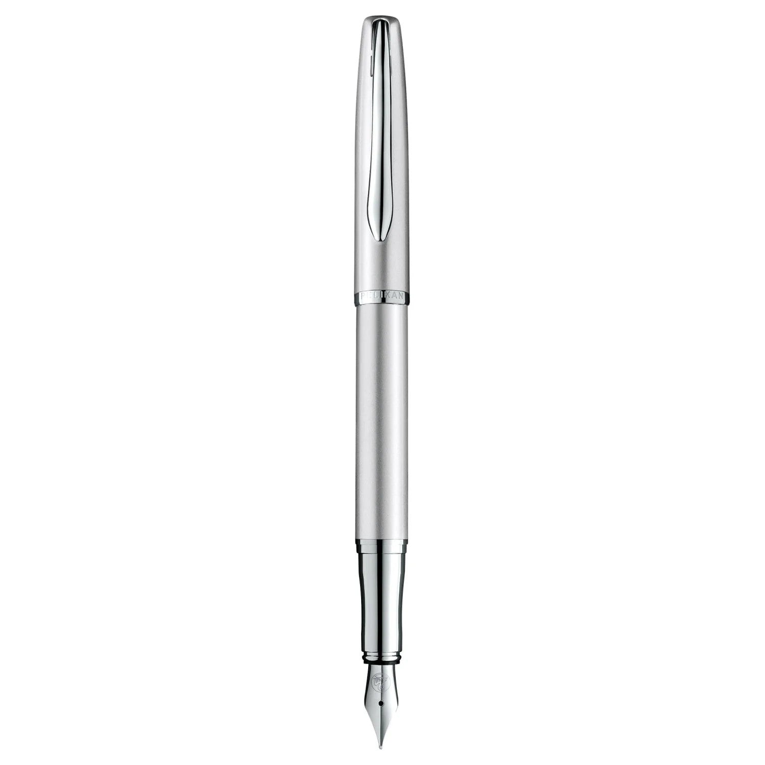 Pelikan Jazz Silver CT Fountain Pen with silver lacquer-coated body and polished chrome trim.