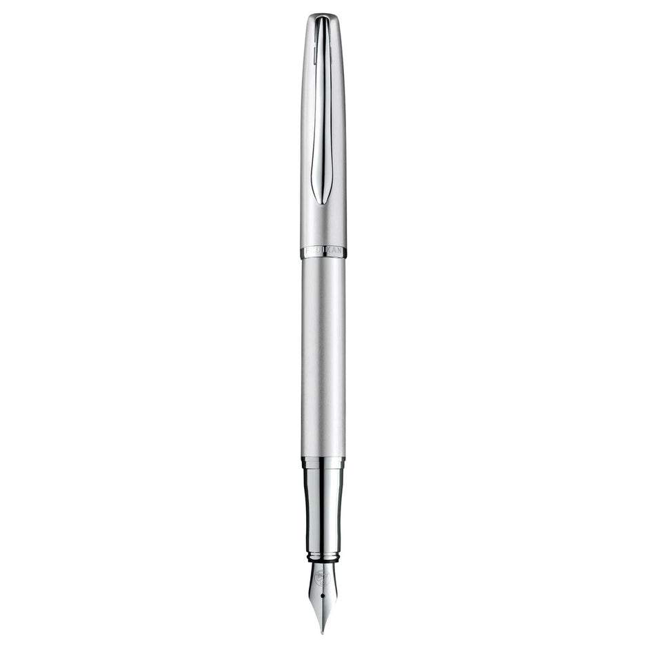 Pelikan Jazz Silver CT Fountain Pen with silver lacquer-coated body and polished chrome trim.