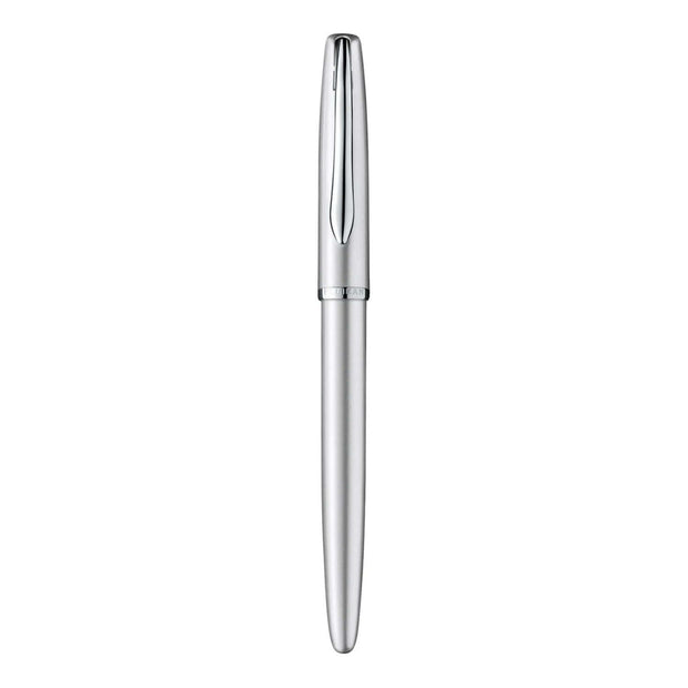 Pelikan Jazz Silver CT Fountain Pen with sleek silver lacquer body and polished chrome trim.