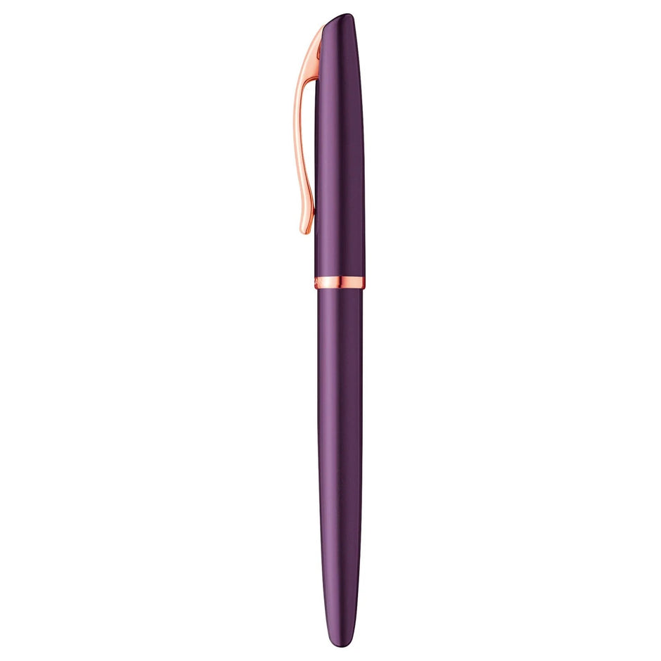 Pelikan Jazz Noble Elegance fountain pen in violet lacquer with rose gold-plated accents.