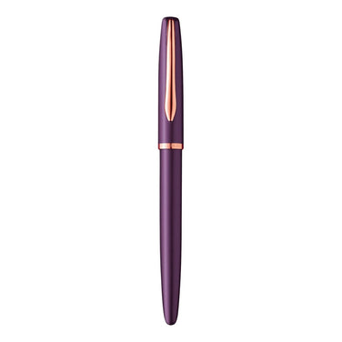 Pelikan Jazz Noble Elegance fountain pen in violet with rose gold accents and medium tip design.