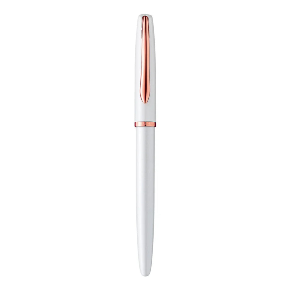 Pelikan Jazz Noble P36 Pearl White RGT premium pearl white fountain pen with rose gold accents.