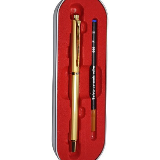 Pierre Cardin Jewel Satin Gold Roller Ball Pen | Ink Colour - Blue