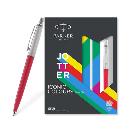 Parker Jotter Standard Ball Pen with A5 Notebook Set in a colorful gift box.
