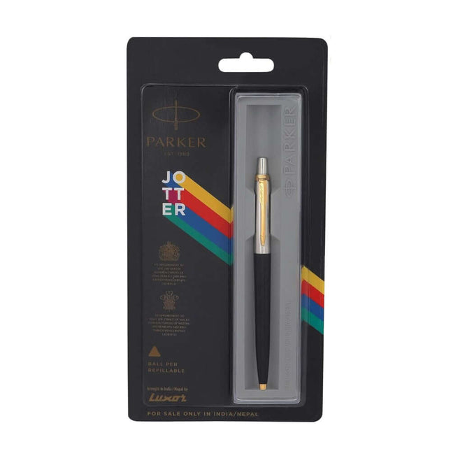 Parker Jotter Standard Gold Trim Ball Pen | Ink Colour - Blue